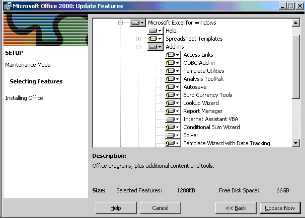 MS Office setup to install Excel's Solver